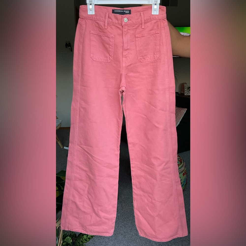 BNWT Veronica Beard Tailored High Rise Wide Leg Pink Jeans Size 27